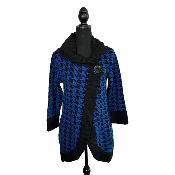 Kimchi & Blue Black & Blue Houndstooth Button Sweater, Medium, Pre-owned - Picture 1 of 4